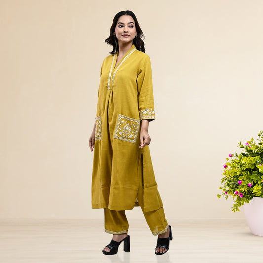 RuAK EDIT MUSTARD EMBROIDERED COORDS SET