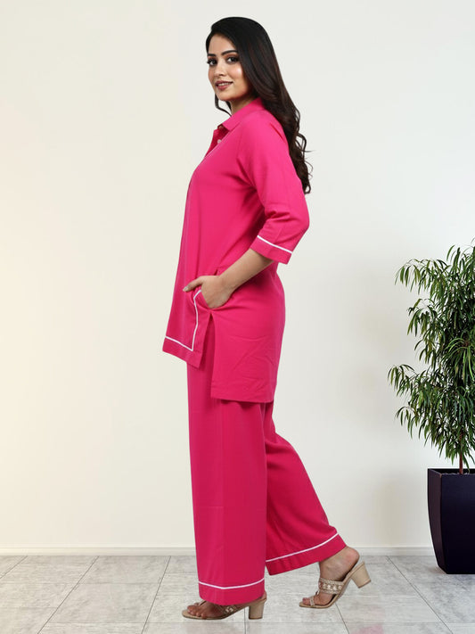 PINK WITH WHITE LINING COORDS