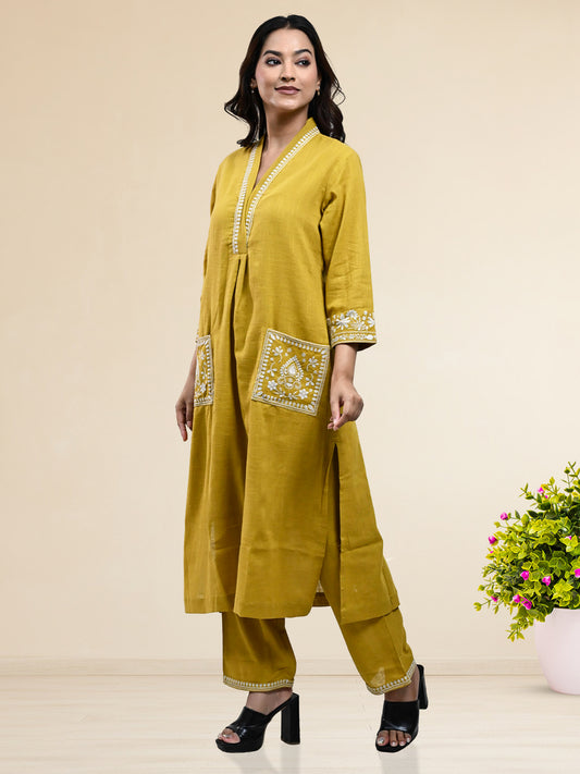 MUSTARD EMBROIDERED COORDS SET