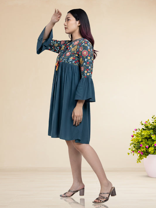 TEAL EMBROIDERED DRESS