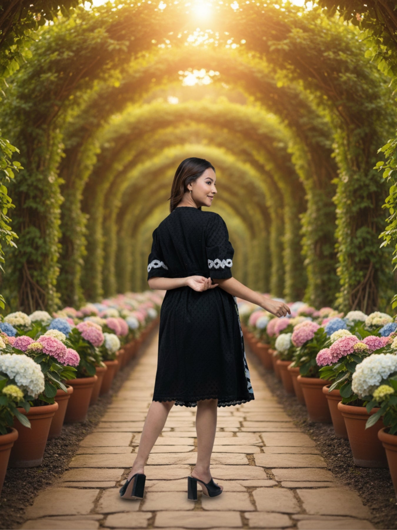 ONYX EDIT- BLACK CHAIN STITCHED DRESS