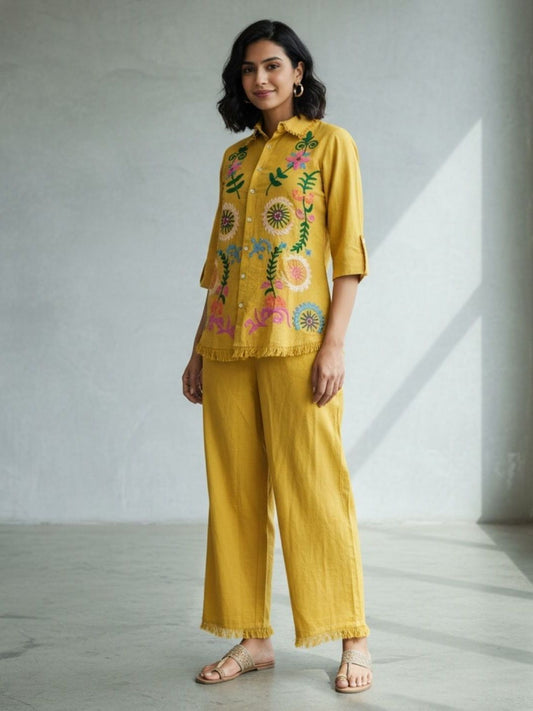 HONEY EDIT- MUSTARD EMBROIDERED FRINGE COORDS