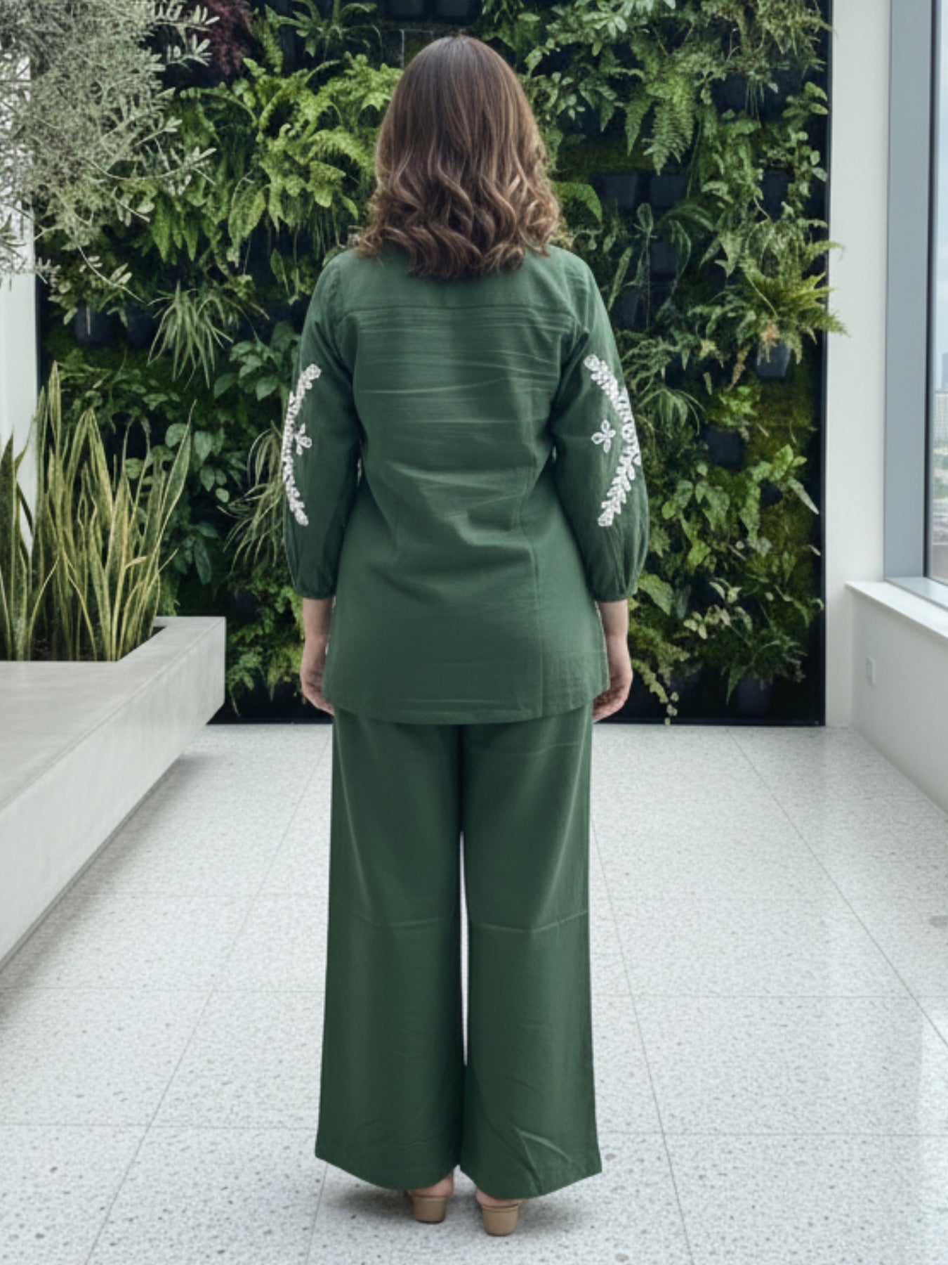 VERDANT EDIT- OLIVE GREEN EMBROIDERED COORD SET