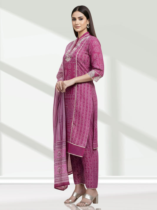 PINK BANDHEJ KURTA SET