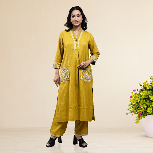 RuAK EDIT MUSTARD EMBROIDERED COORDS SET