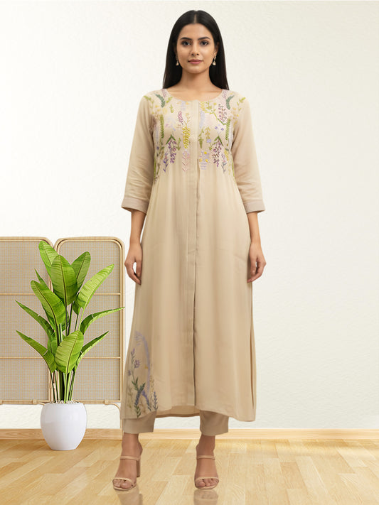 BEIGE HANDWORK MAXI