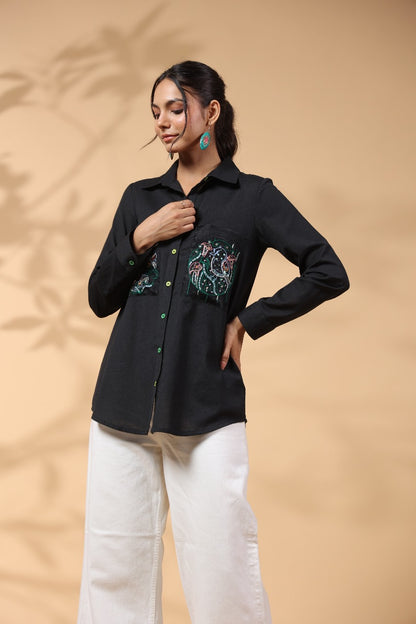 BLACK POLKA DOT PATTERN SHIRT