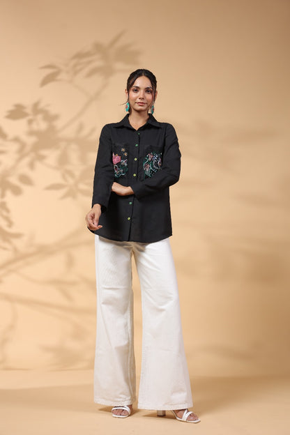 BLACK POLKA DOT PATTERN SHIRT