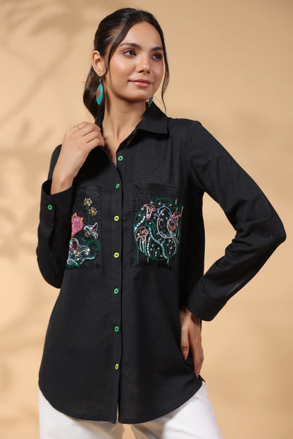 BLACK POLKA DOT PATTERN SHIRT