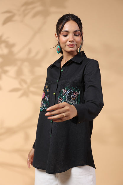 BLACK POLKA DOT PATTERN SHIRT