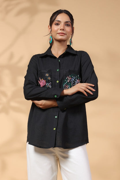 BLACK POLKA DOT PATTERN SHIRT