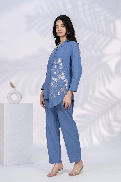 BLUE COTTON FABRIC COORDS SET