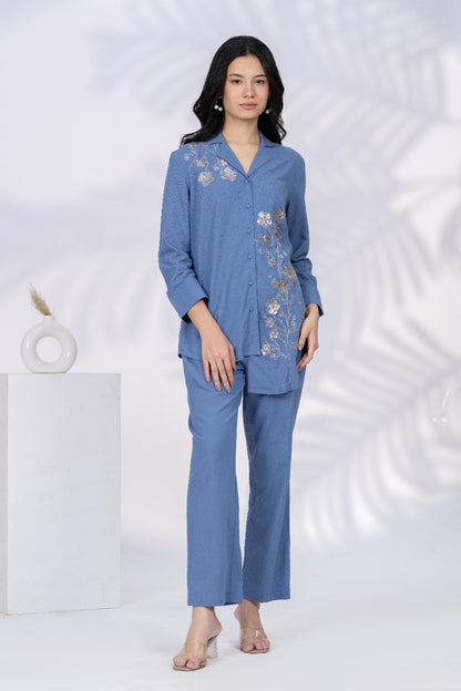 BLUE COTTON FABRIC COORDS SET