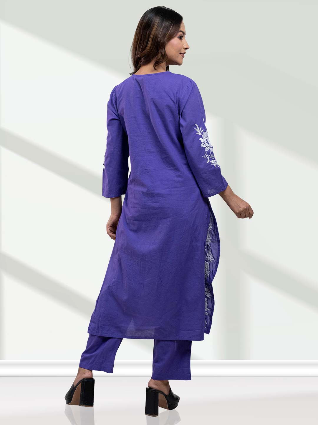 Purple Floral Embroidered Kurta Set for Women - 2 Piece Ethnic Outfit with Straight Fit