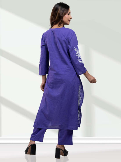 Purple Floral Embroidered Kurta Set for Women - 2 Piece Ethnic Outfit with Straight Fit