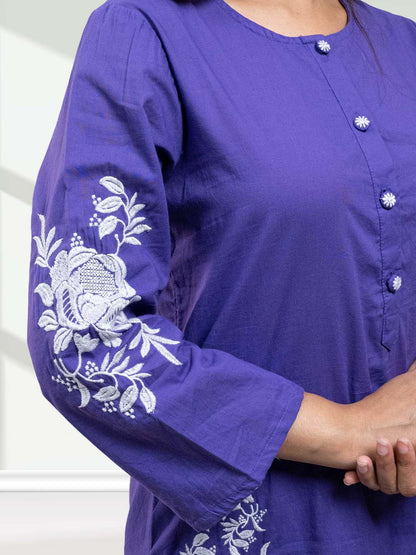 Purple Floral Embroidered Kurta Set for Women - 2 Piece Ethnic Outfit with Straight Fit
