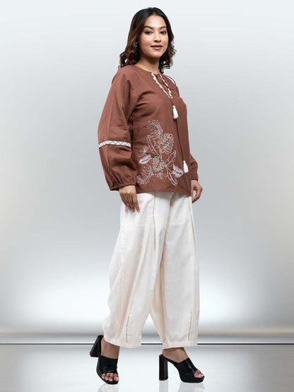 RuAK EDIT BROWN TOP WITH PLEATED PANTS