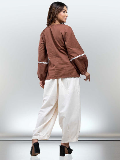 RuAK EDIT BROWN TOP WITH PLEATED PANTS