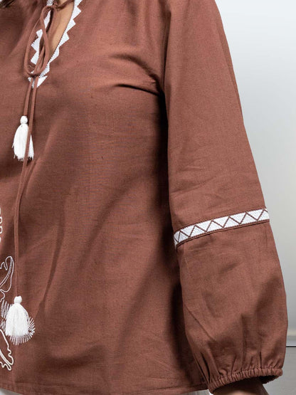 RuAK EDIT BROWN TOP WITH PLEATED PANTS