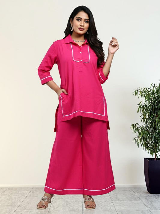 PINK WITH WHITE LINING COORDS