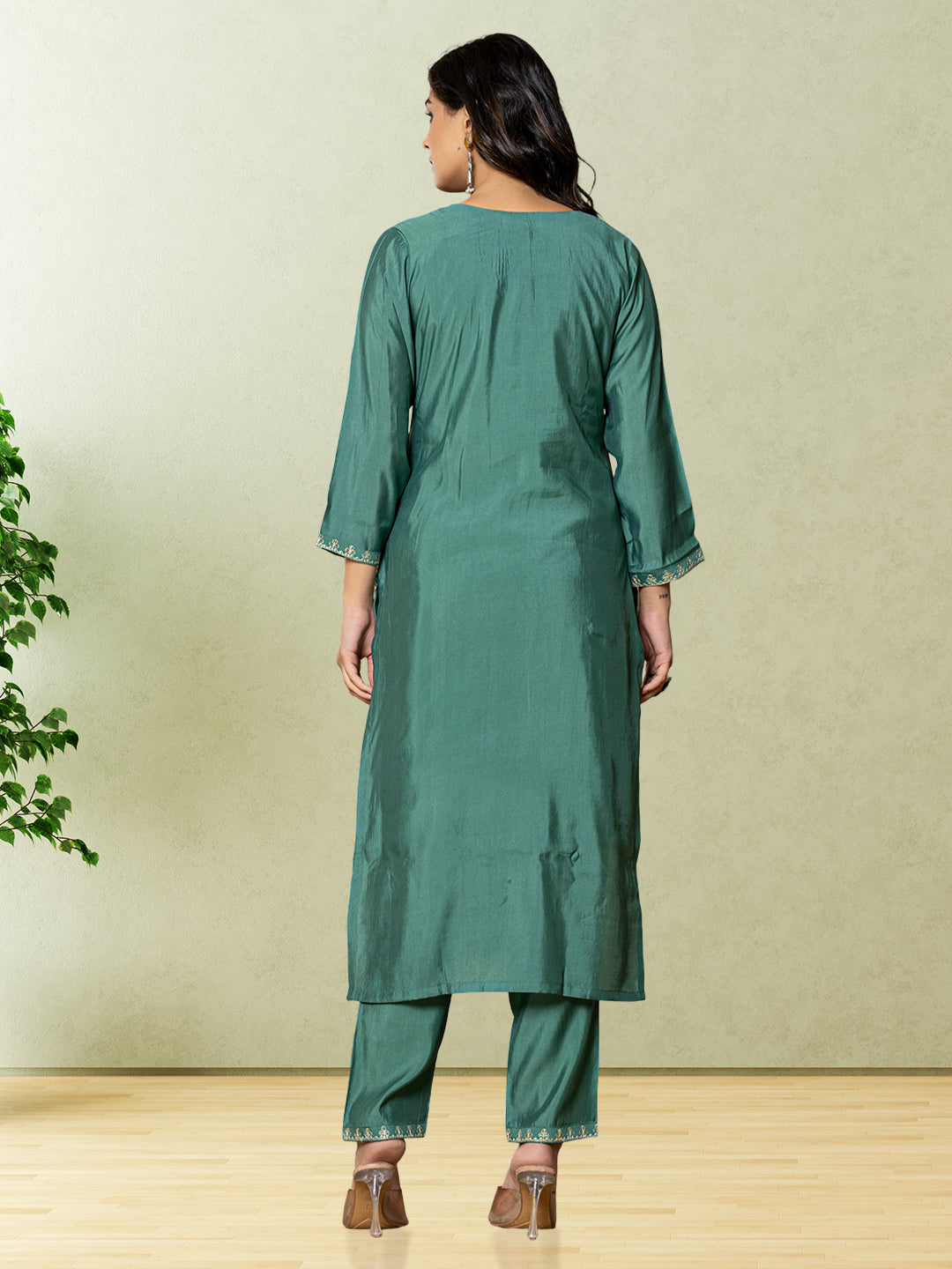Green Silk Embellished 3pc Set