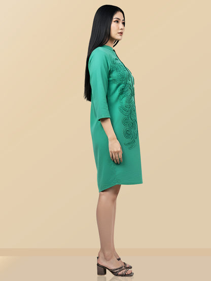 GREEN RUGGED APLIQUE DRESS