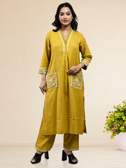 MUSTARD EMBROIDERED COORDS SET