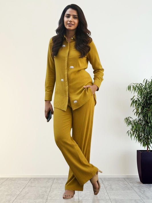 MUSTARD COORDS WITH ELEPHANT BLOCKS