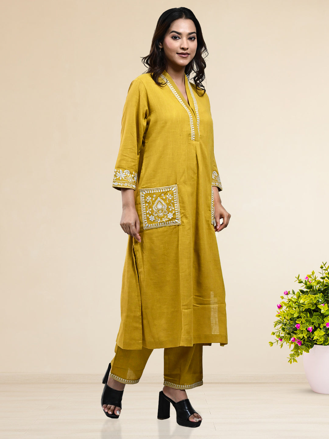 Mustard Embroidered Coords