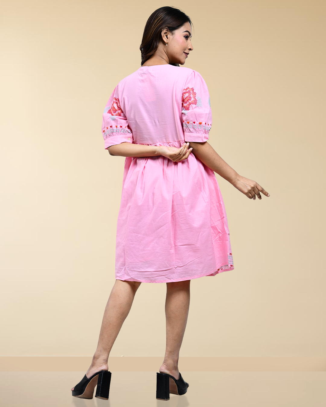 RuAK EDIT- PINK CROSS STITCHED ALINE DRESS