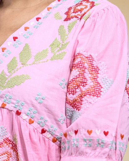 RuAK EDIT- PINK CROSS STITCHED ALINE DRESS