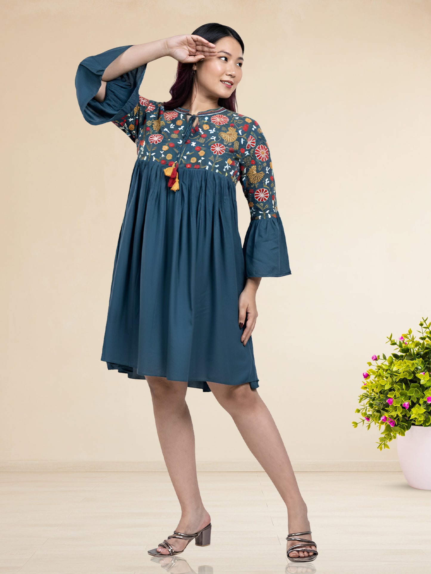 Teal Embroidered Dress