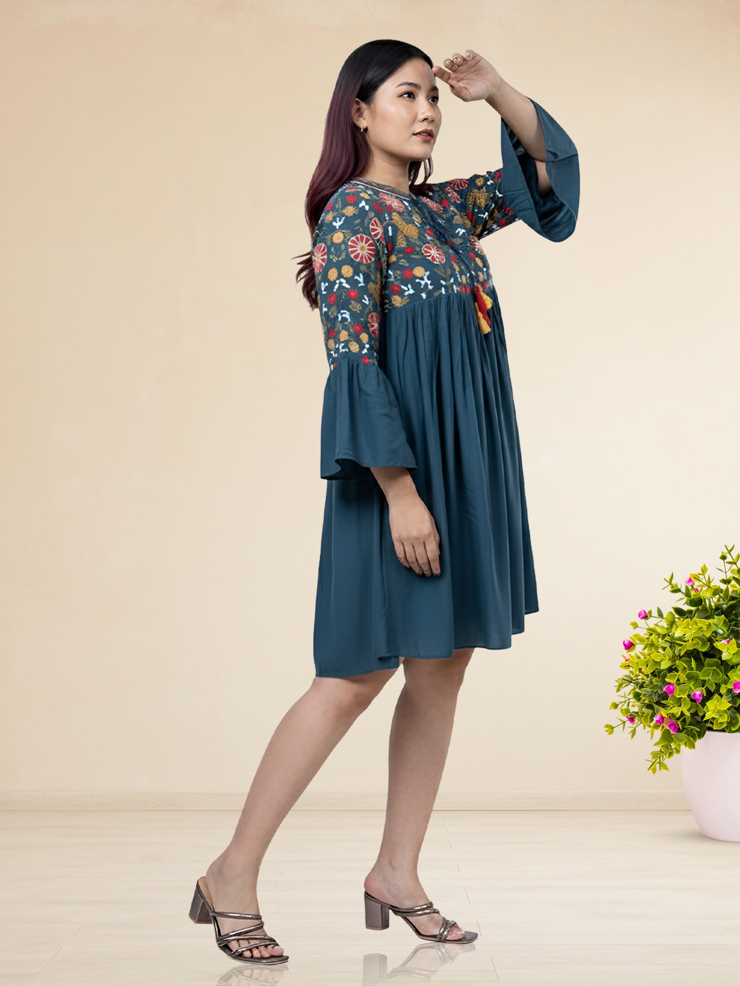 Teal Embroidered Dress