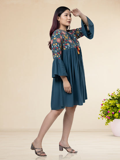 Teal Embroidered Dress