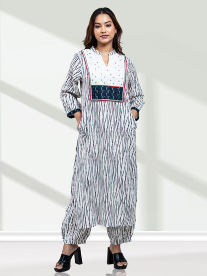 White and Blue Yoke 2pc Set