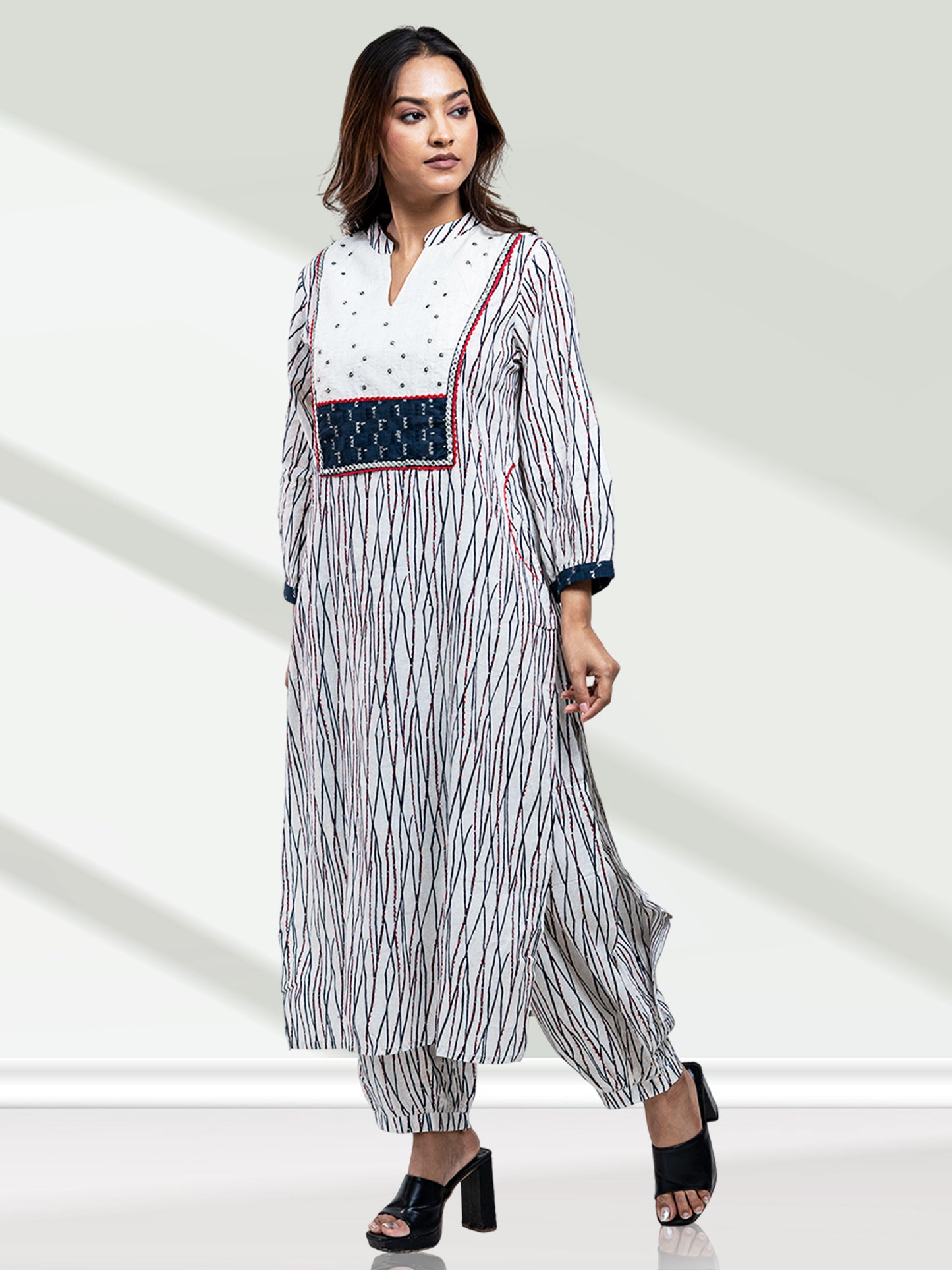 White and Blue Yoke 2pc Set