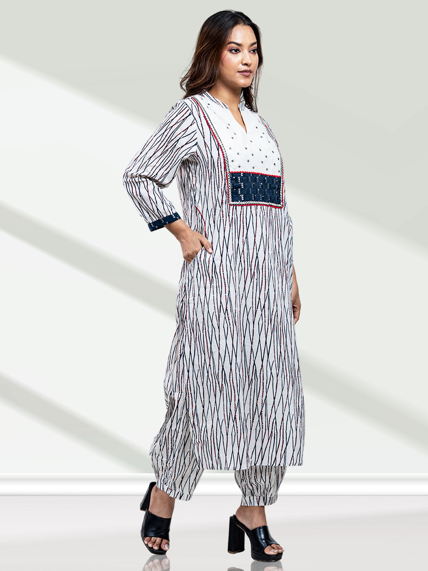 White and Blue Yoke 2pc Set