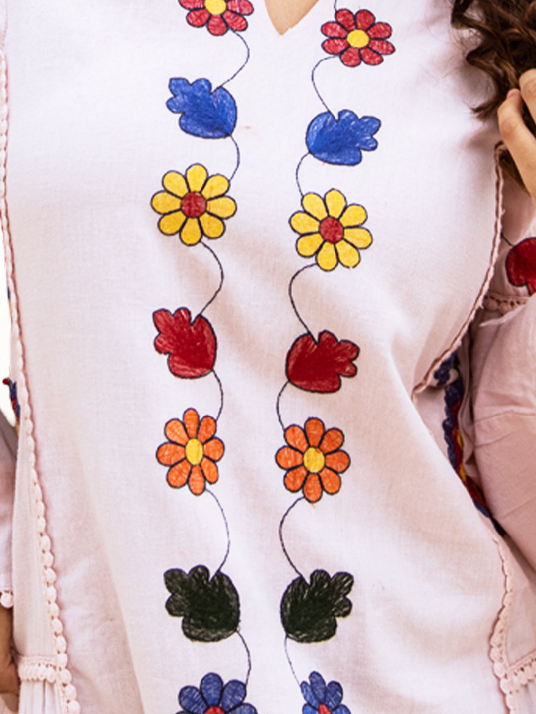 Baby Pink Threadwork Dress with Bell Sleeves