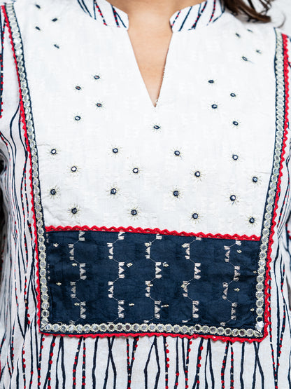 White and Blue Yoke 2pc Set