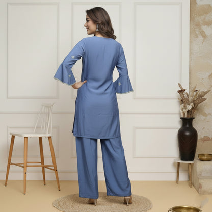 BLUE EMBROIDERED KURTA SET