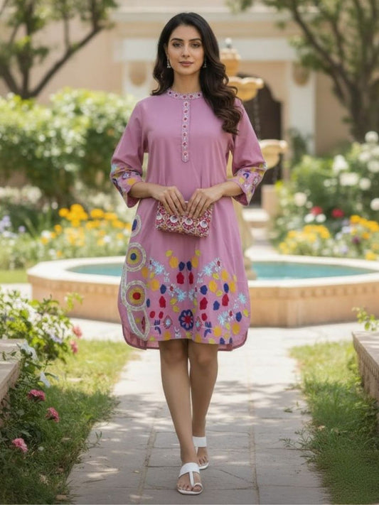 FLEUR EDIT- PINK EMBROIDERED DRESS