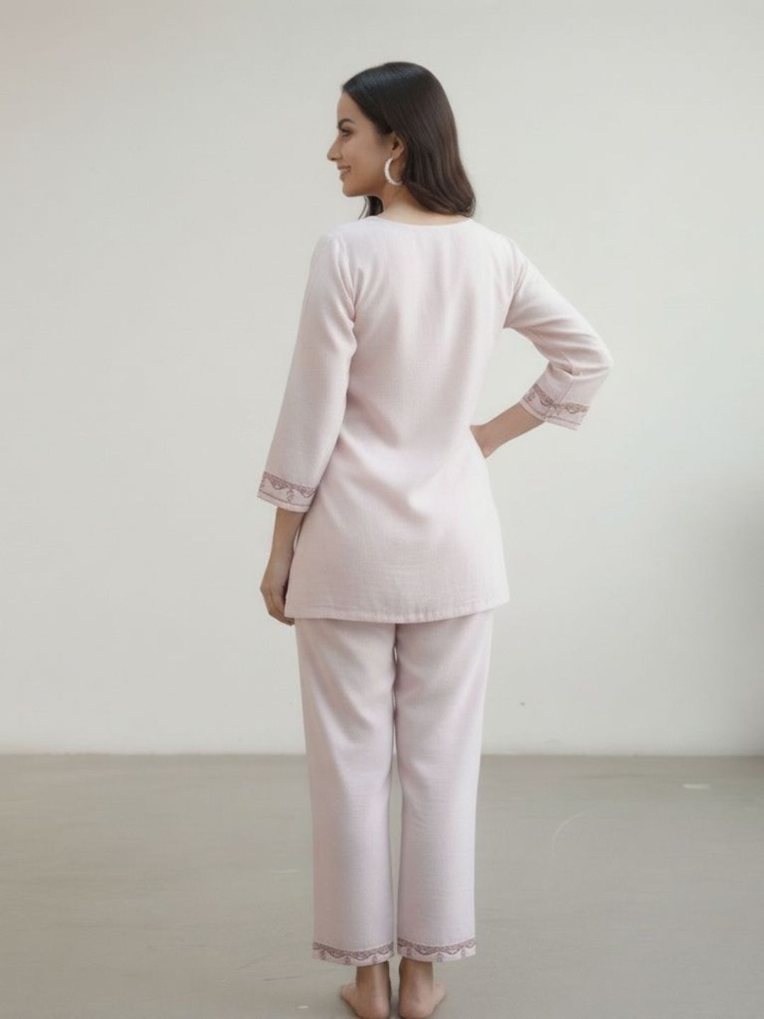 LIGHT PINK COORD SET WITH EMBROIDERY