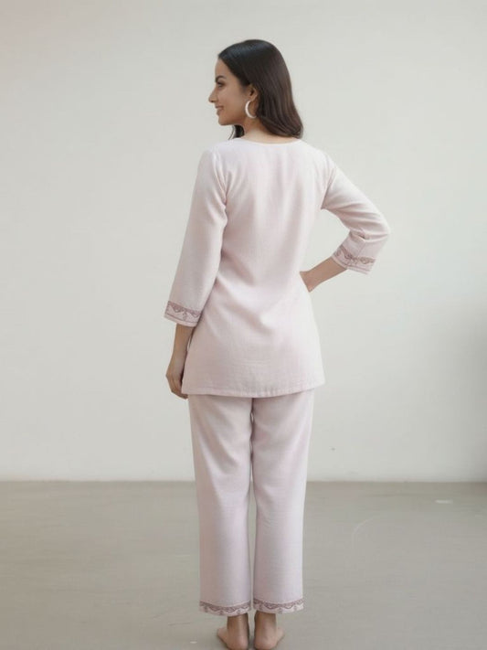 LIGHT PINK COORD SET WITH EMBROIDERY