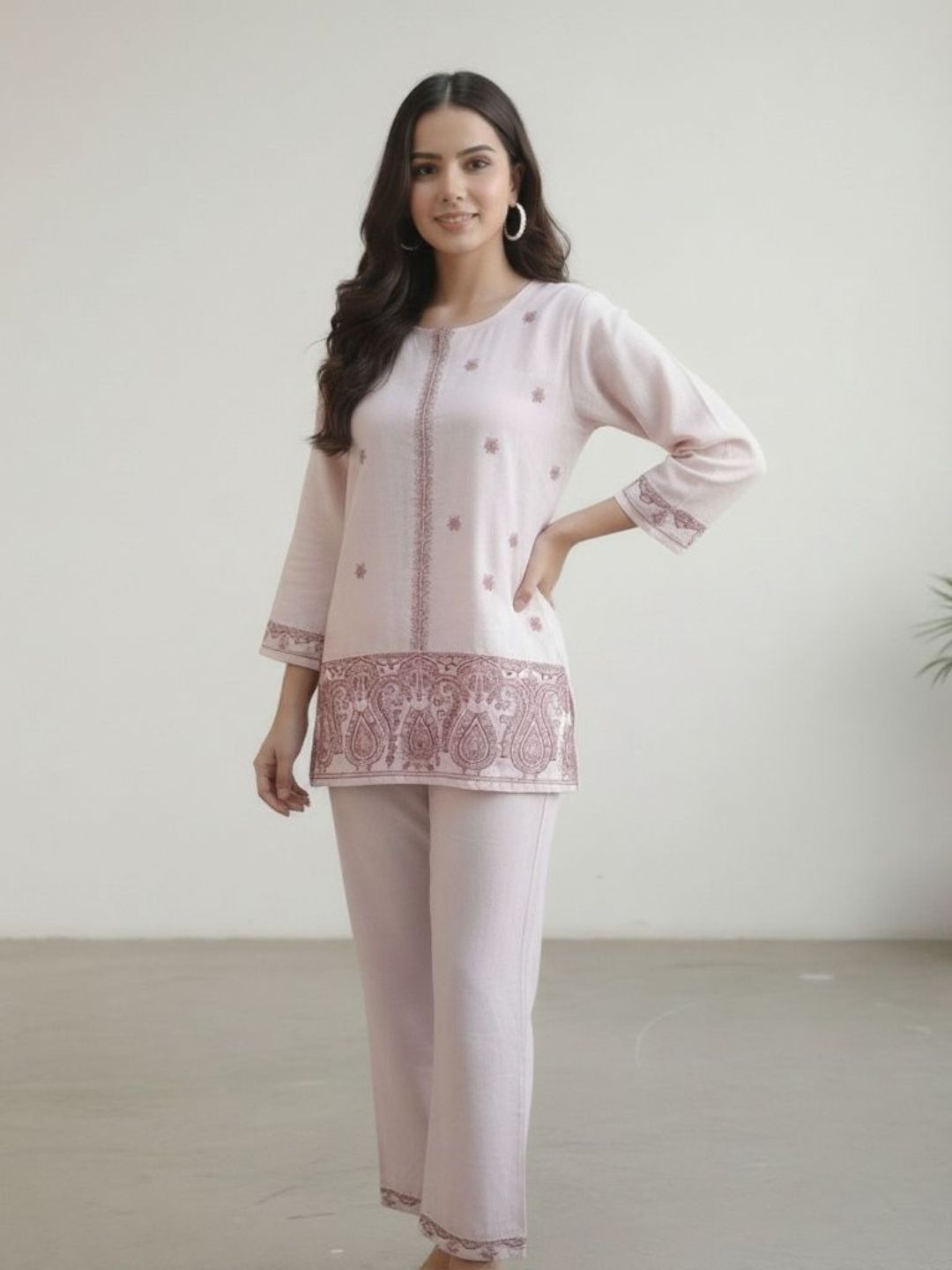 LIGHT PINK COORD SET WITH EMBROIDERY