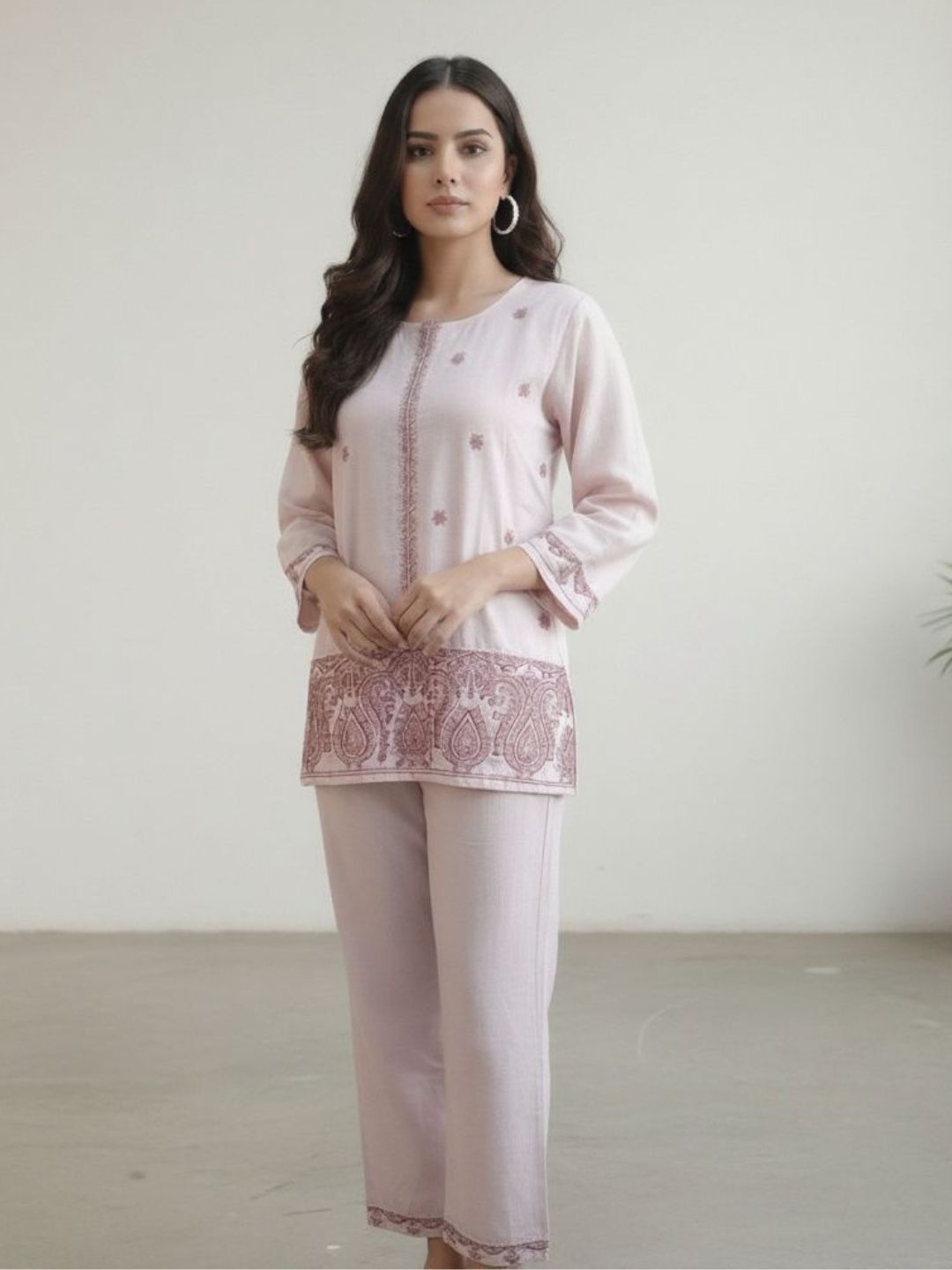 LIGHT PINK COORD SET WITH EMBROIDERY