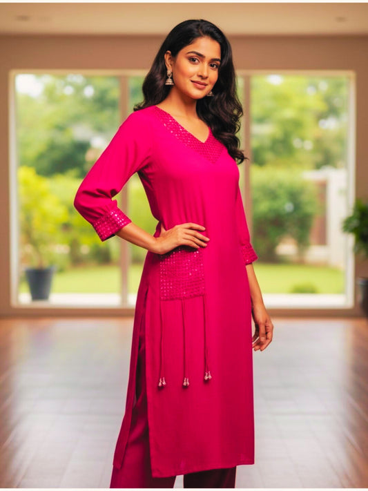 HOT PINK EDIT- PINK SEQUENCED V-NECK SET