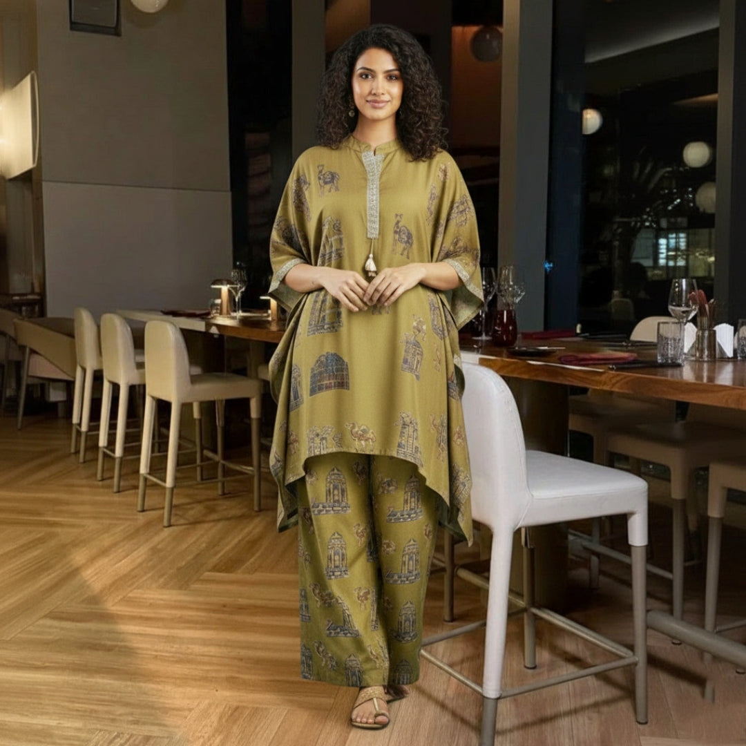 OLIVE GREEN CAFTAN SET