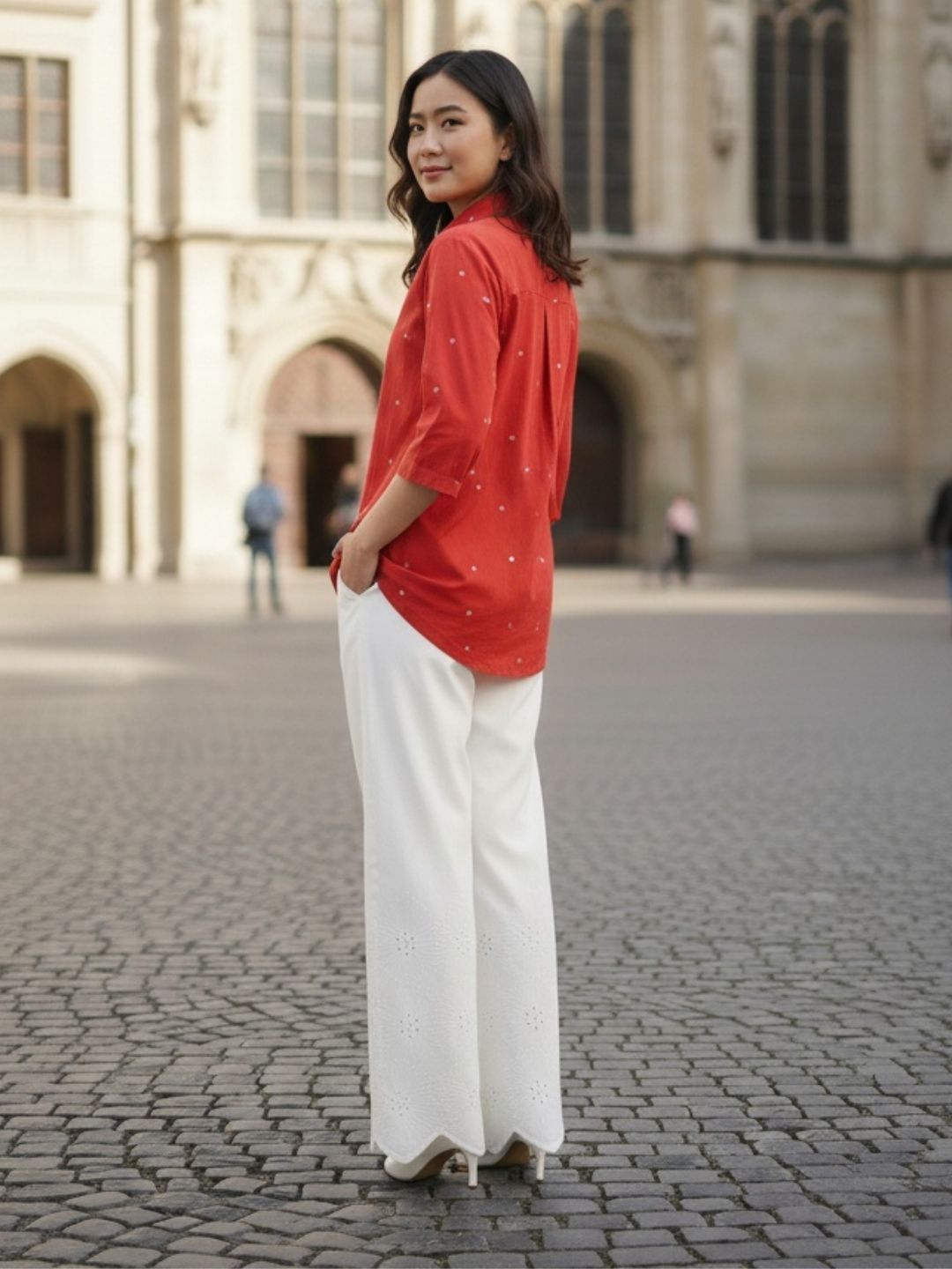 RUST SHIRT WITH CUTWORK EMBROIDERED PANTS