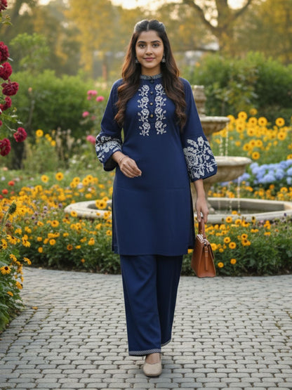 NAVY EDIT- BLUE CHINESE COLLAR CROSS STITCH SET