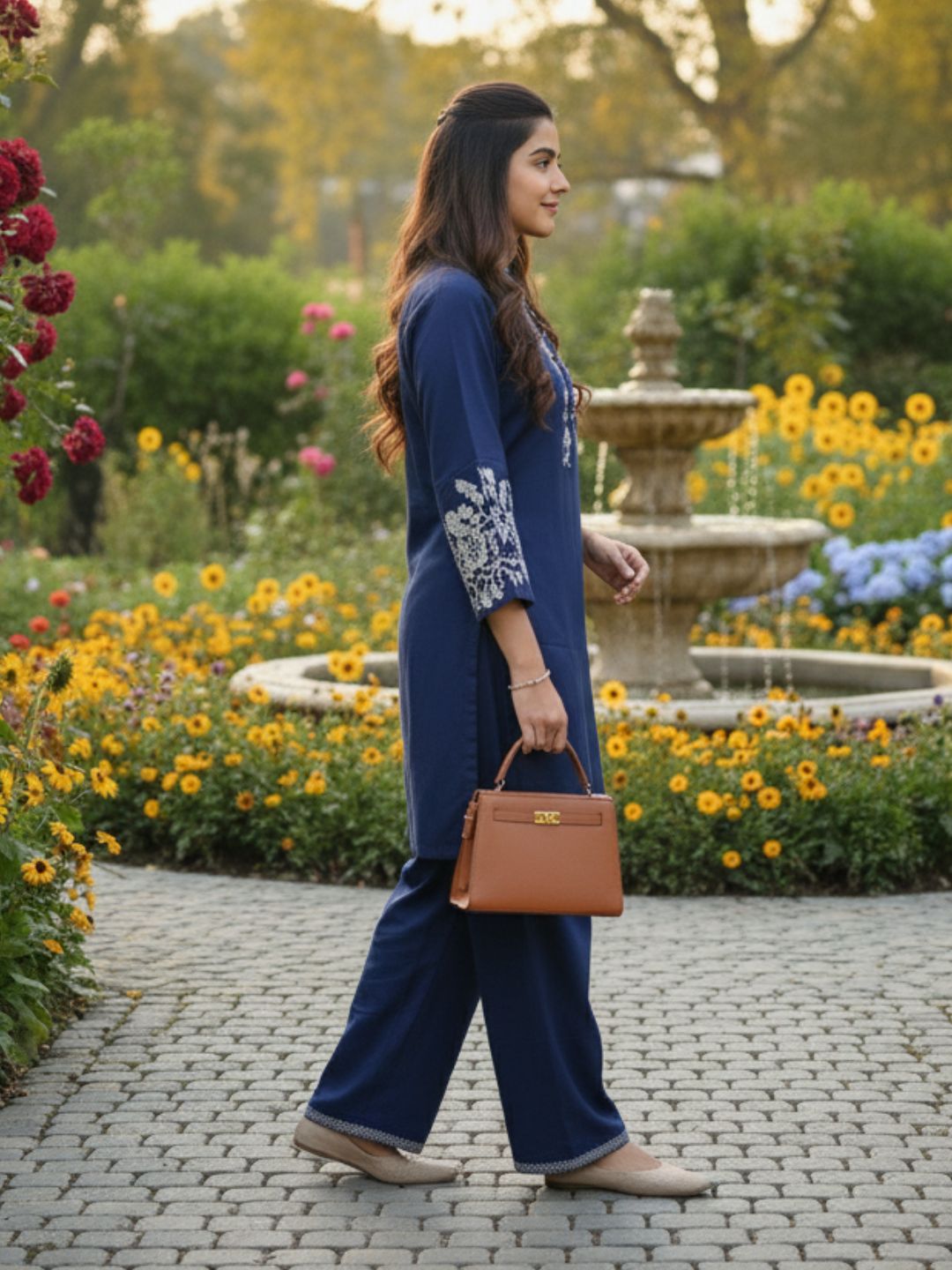 NAVY EDIT- BLUE CHINESE COLLAR CROSS STITCH SET